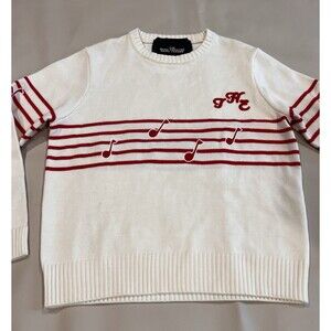 Marc Jacobs The Band Sweater Beige Red Musical Notes Cardigan Women’s Sz XL  G